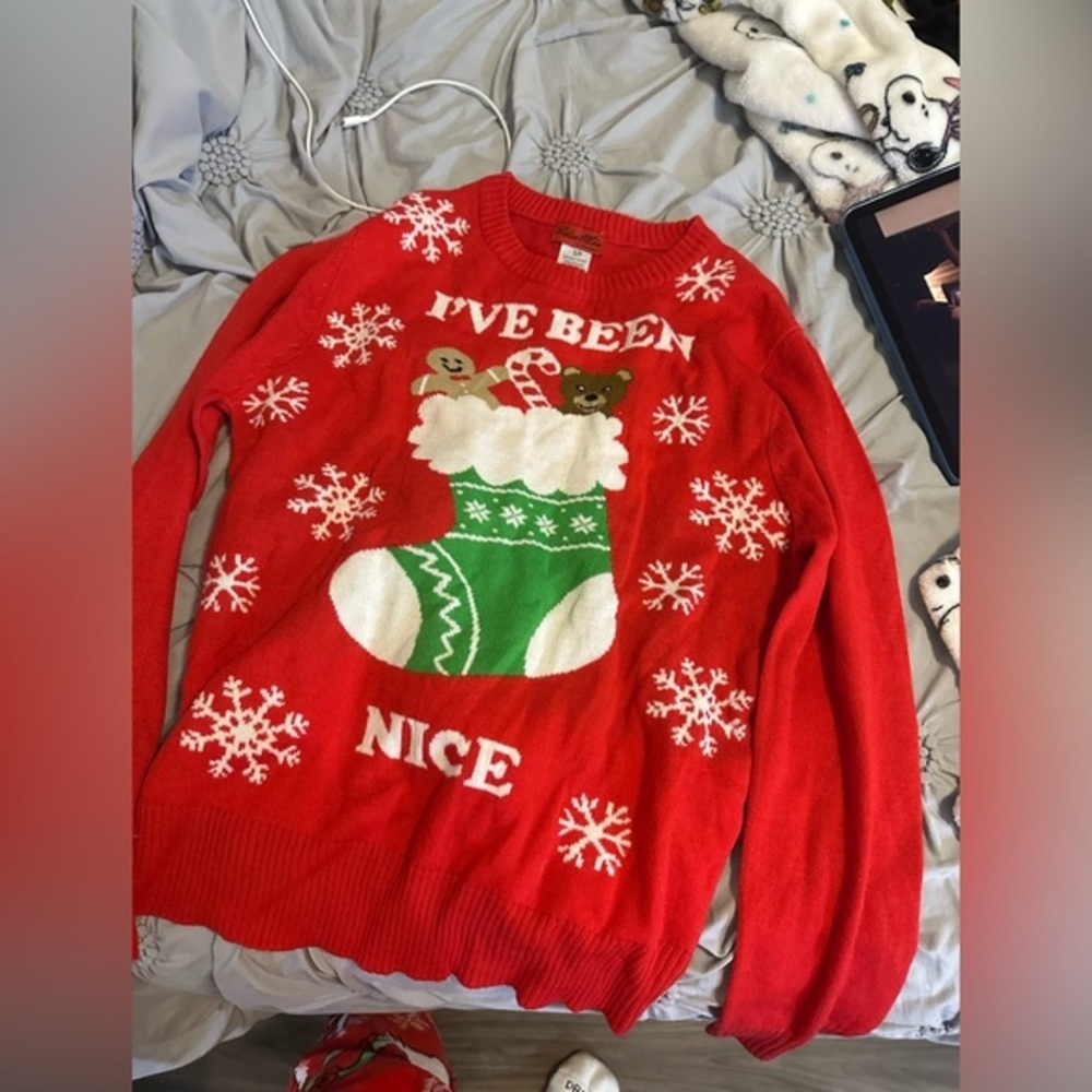 Red Christmas Sweater with Stocking Design